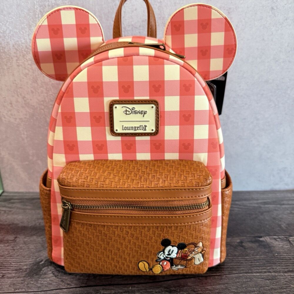 Loungefly Pink & Cream Gingham Mickey Ear Mini Backpack